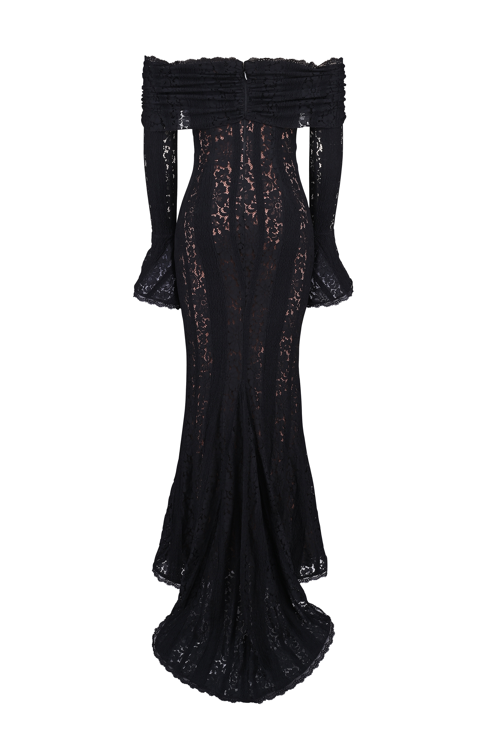 Belle-Black Off Shoulder Floral Lace Maxi Dress