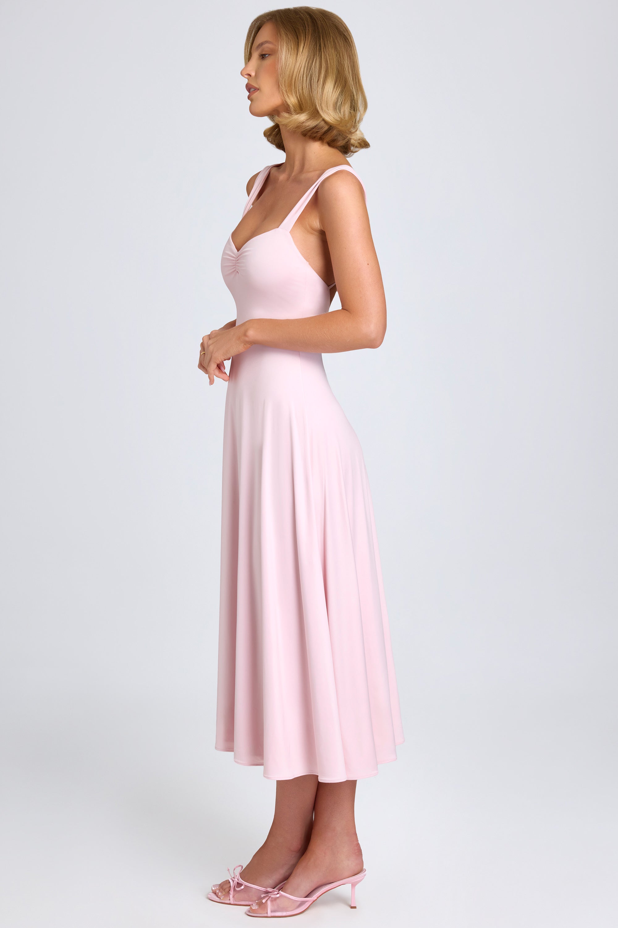 Thandie-Sweetheart-Neck Ruched Midaxi Dress in Blush