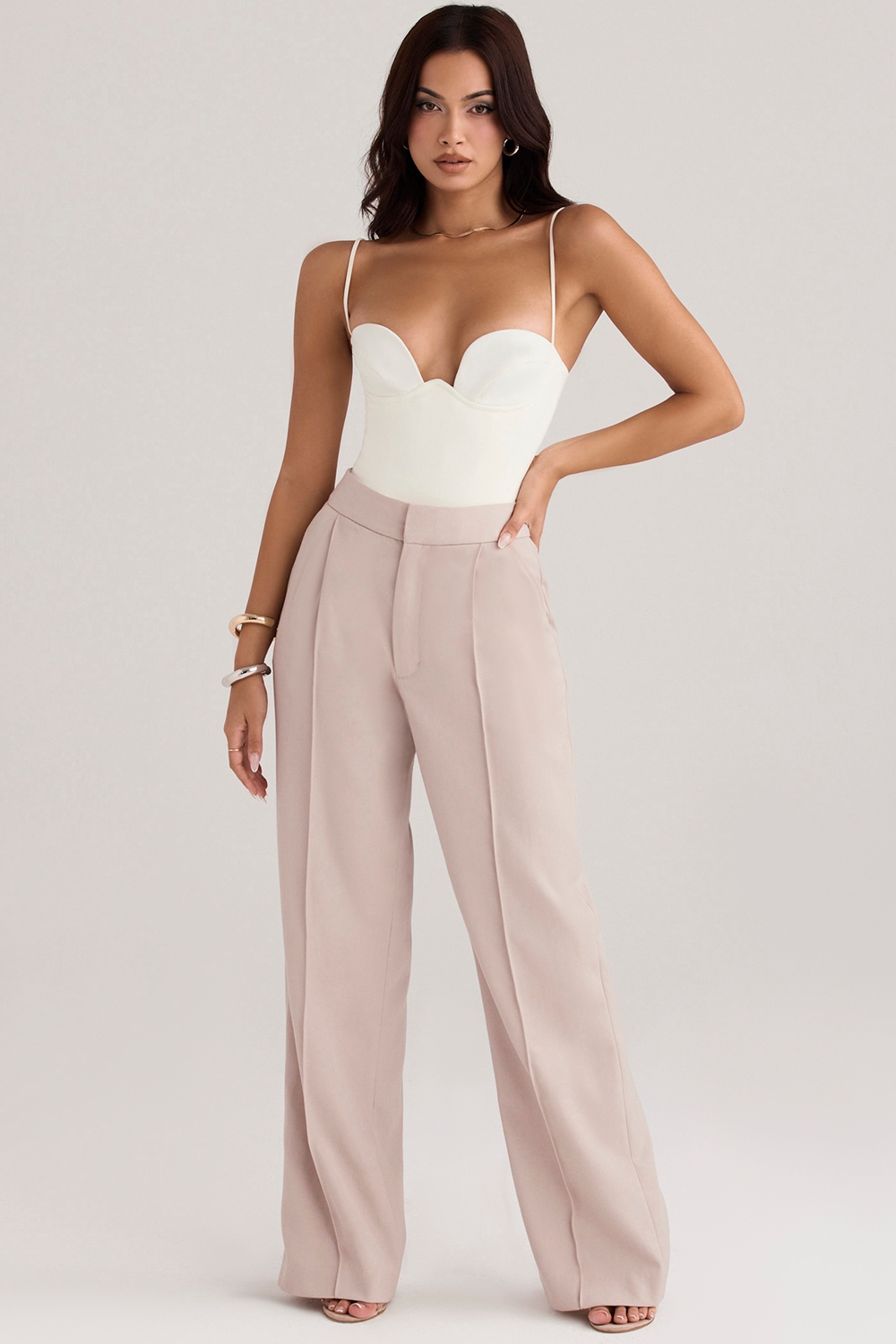 Alivia-Beige Loose Fit Trousers