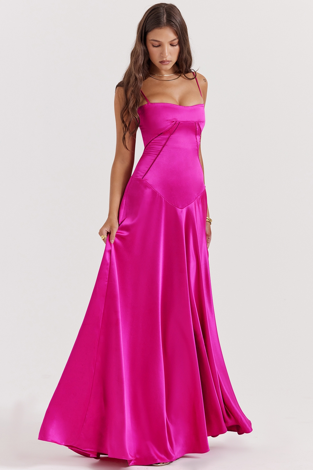 Anabella-Fuchsia Lace Up Maxi Dress
