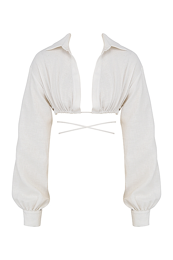 Iris-Off White Wrap Around Cropped Shirt