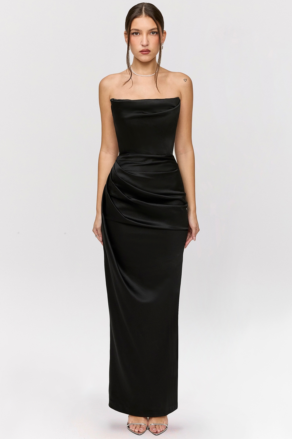 Adrienne-Black Satin Strapless Corset Maxi