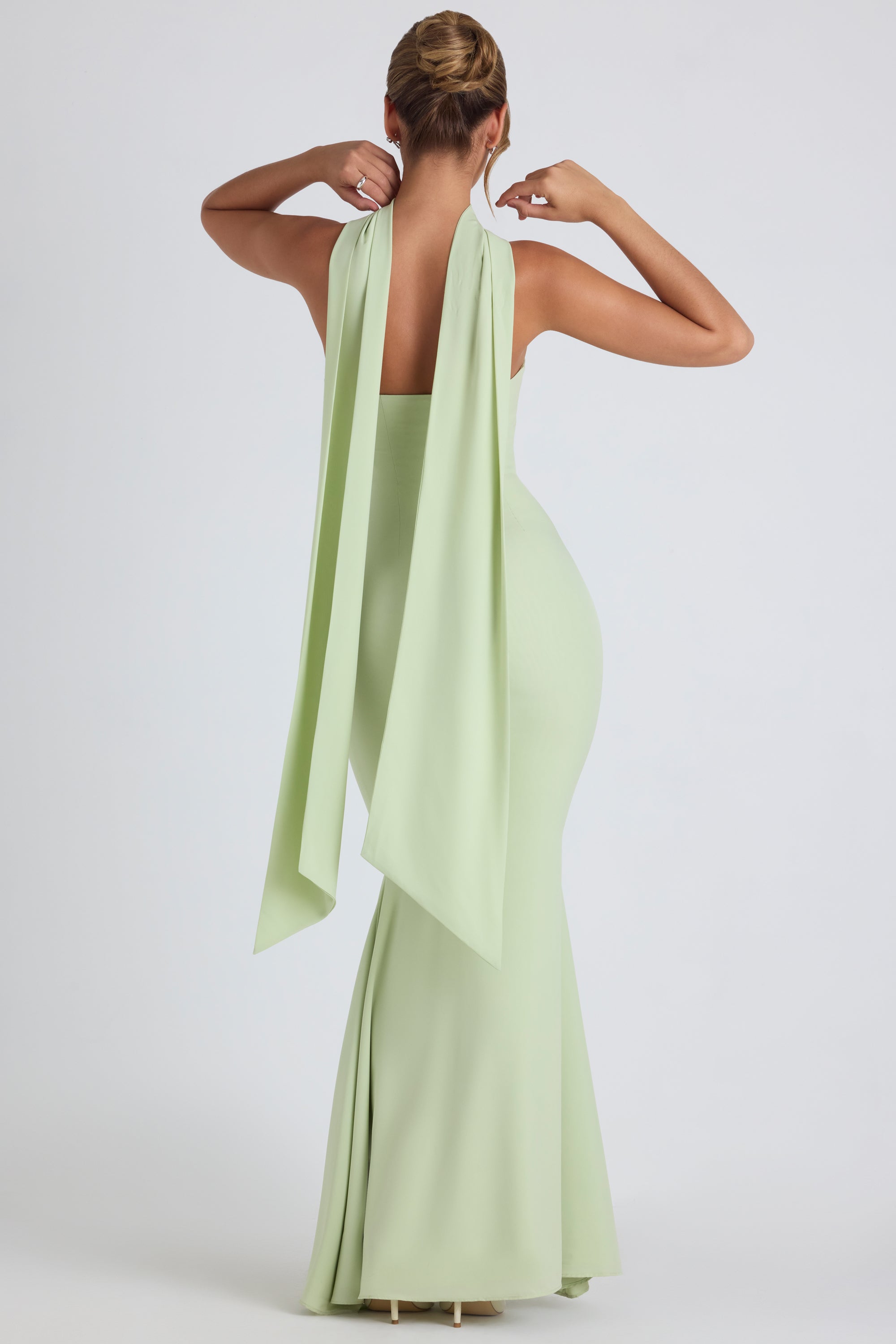 Imogene-Scarf-Detail Strapless Gown in Spring Green
