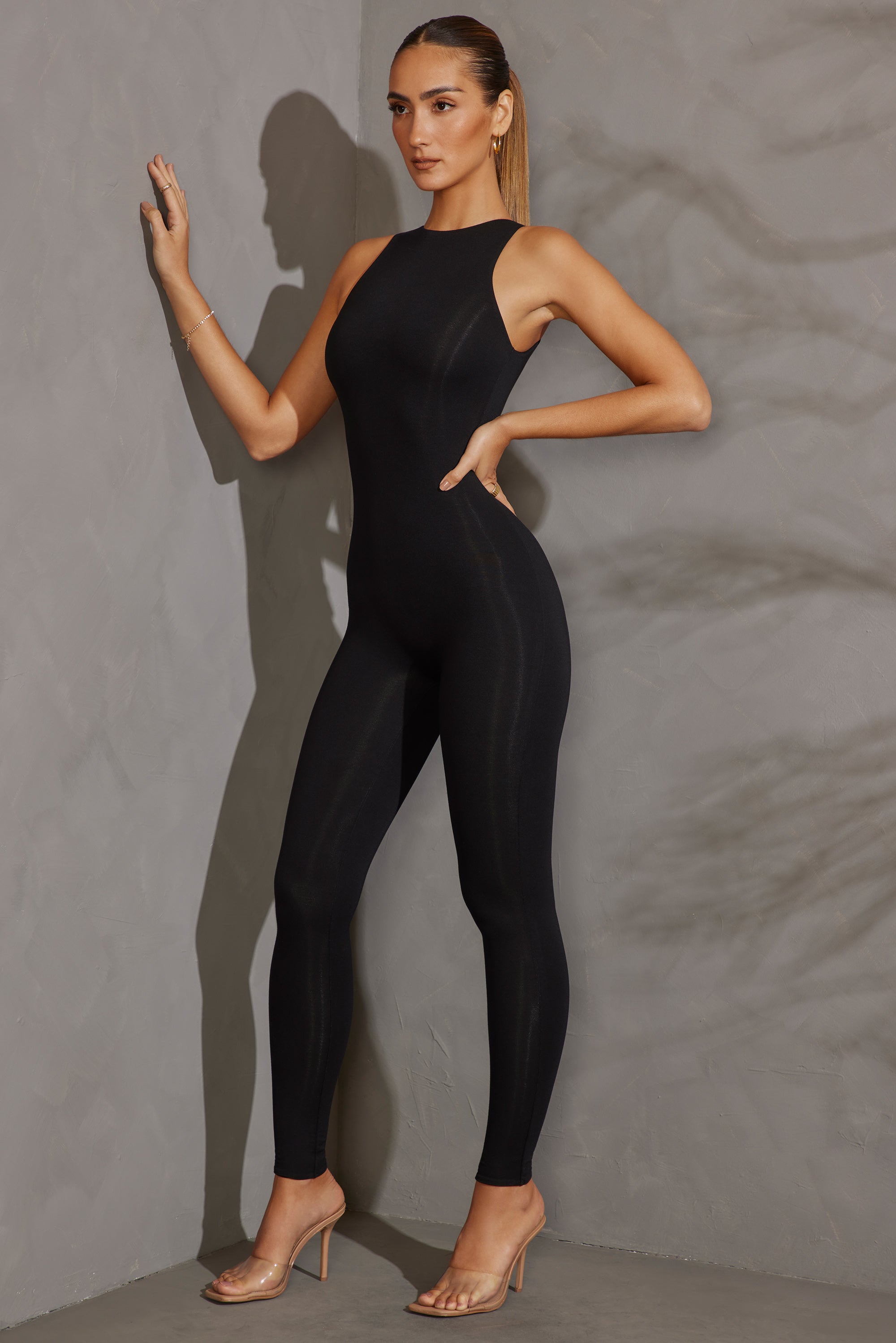 Vida-Racer Neck Jumpsuit in Black