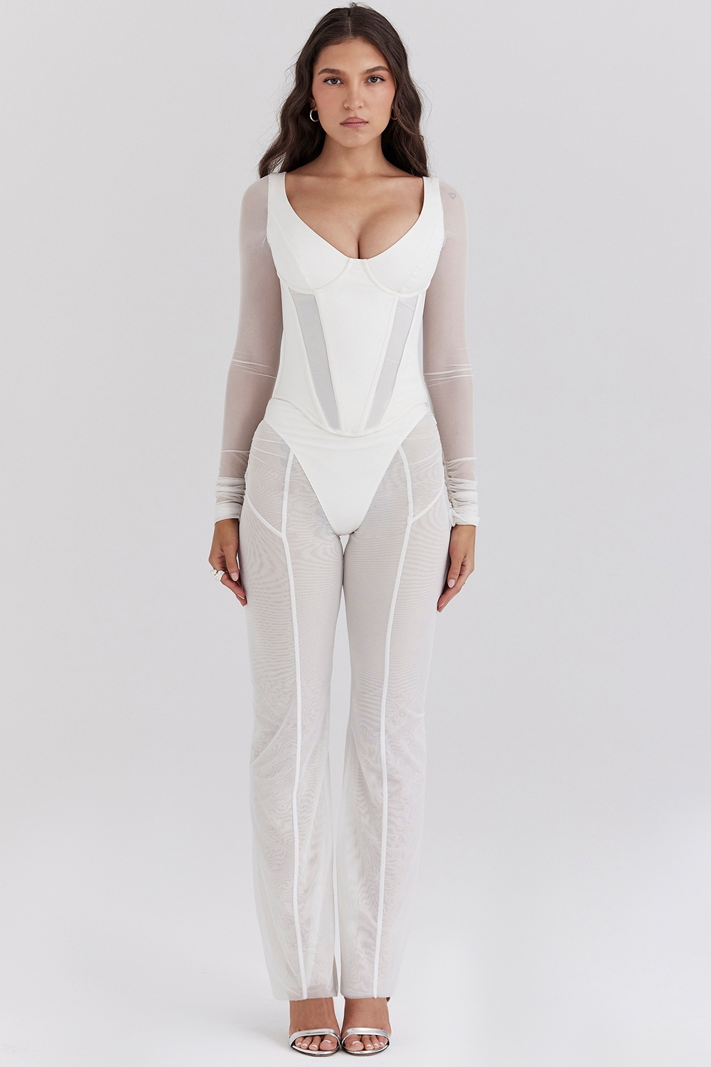 Avalon-White Mesh High Waist Trousers