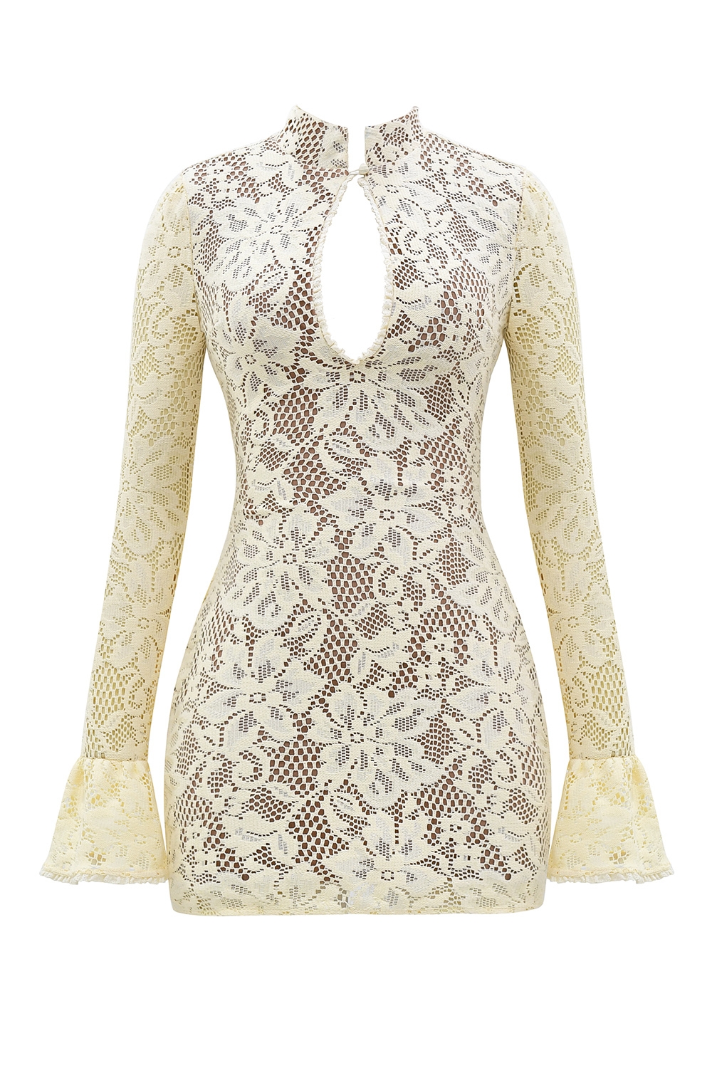 Brianna-Buttermilk Keyhole Lace Mini Dress