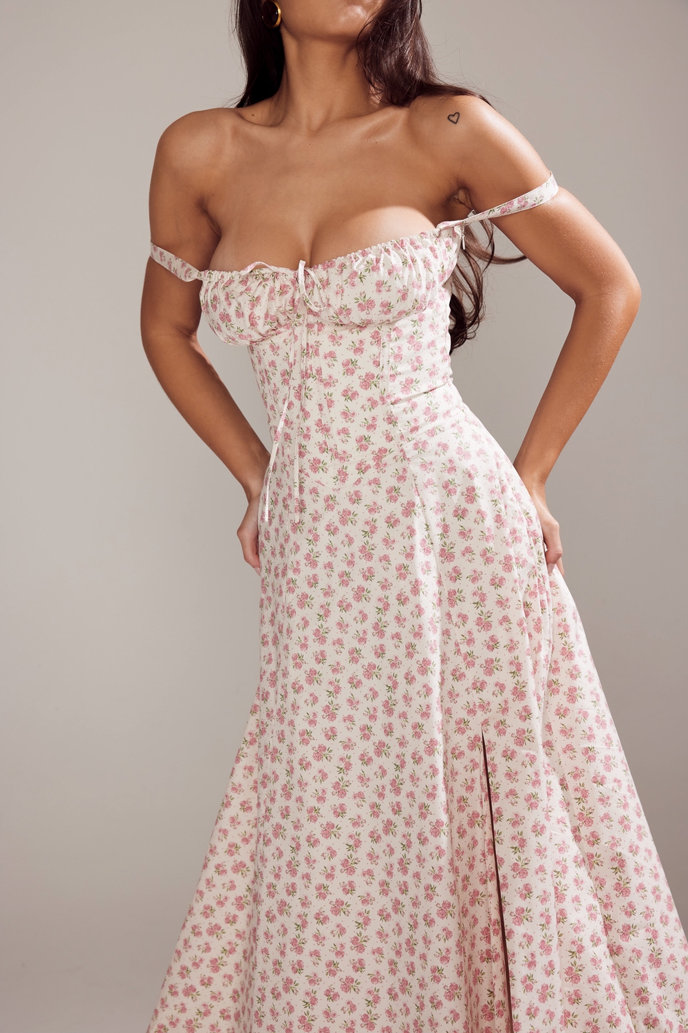 Carmen-White Rosebud Print Cotton Bustier Sundress