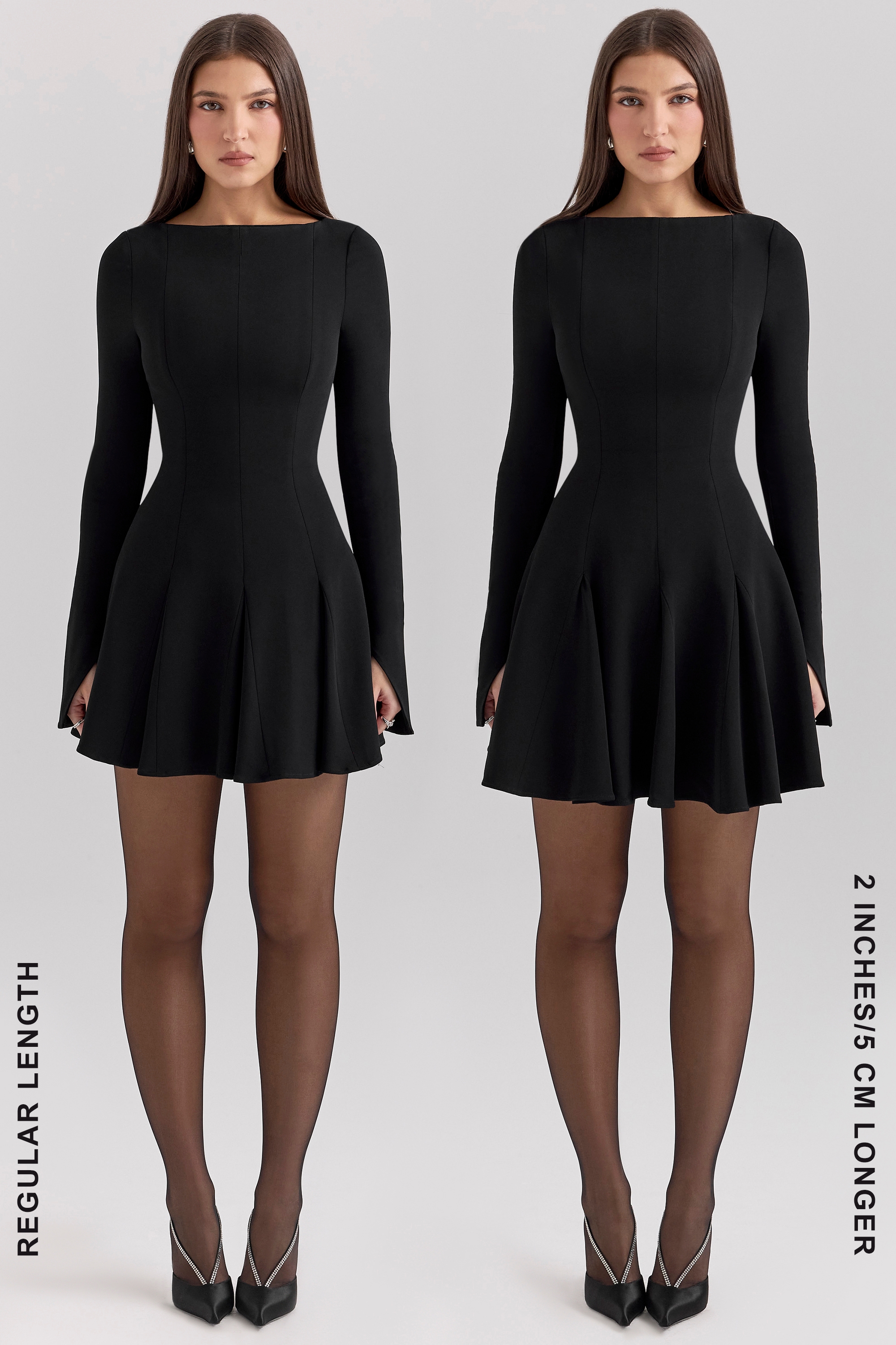 Francesca-Black Stretch Crepe Godet Mini Dress