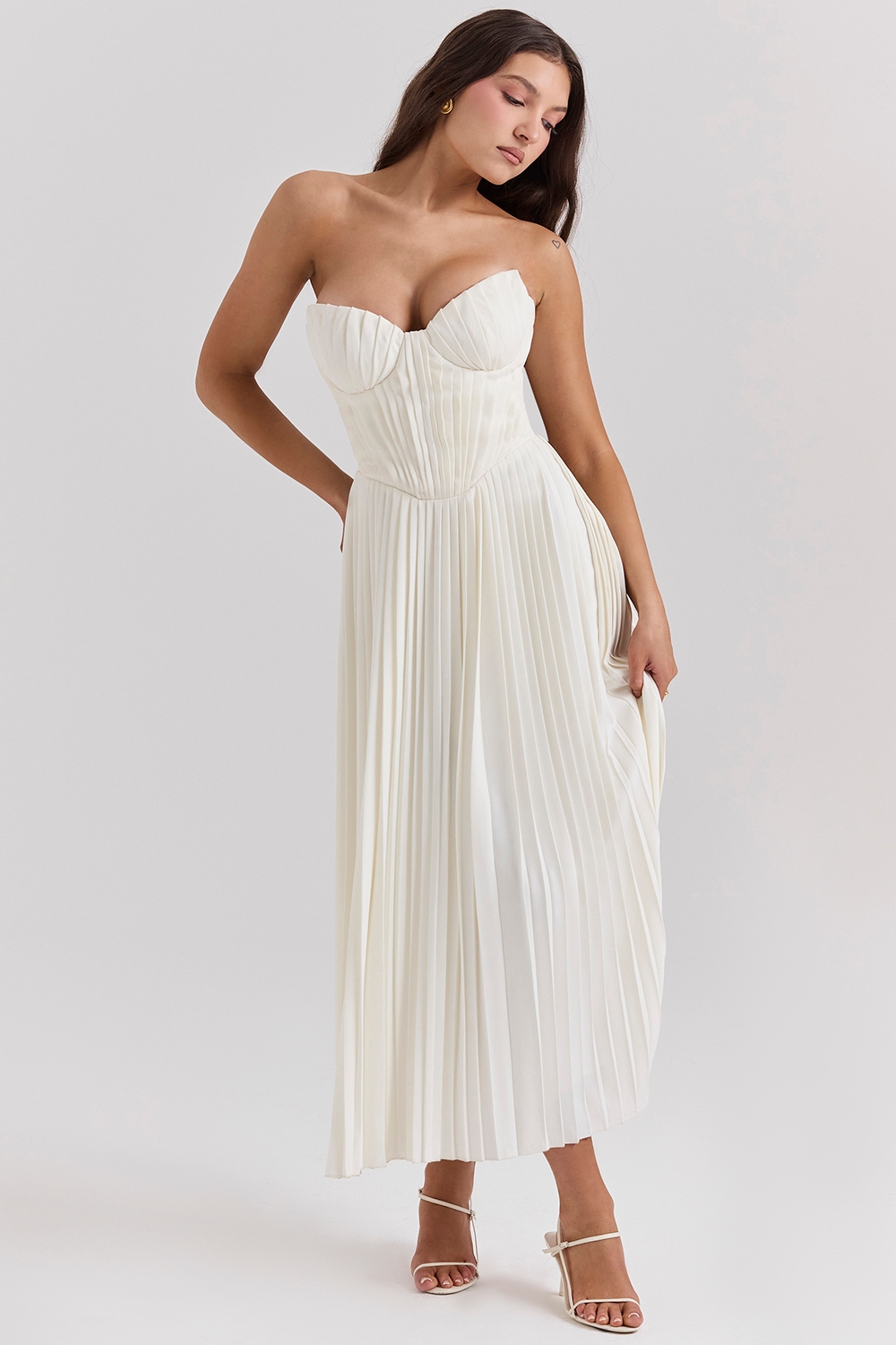 Amorata-Ivory Pleated Maxi Dress