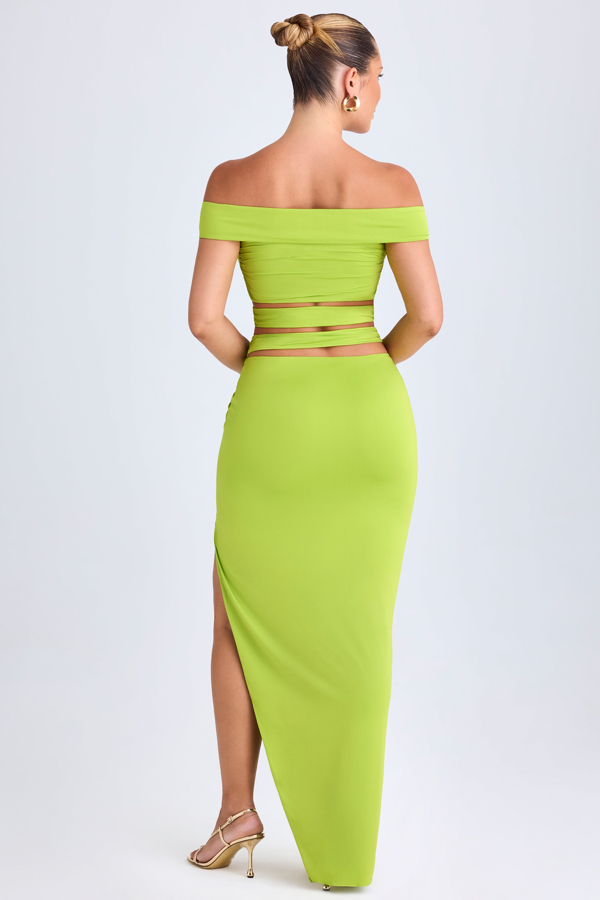 Urara-Asymmetric Cut-Out Maxi Skirt in Lime Green