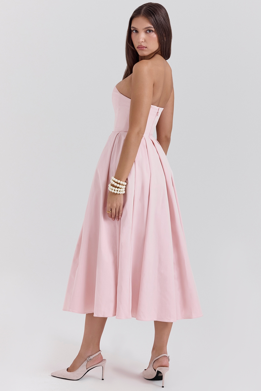 Contessa-Parisian Pink Strapless Corset Midi Dress