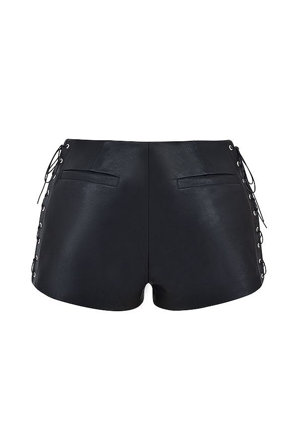 Azora-Black Vegan Leather Micro Mini Shorts