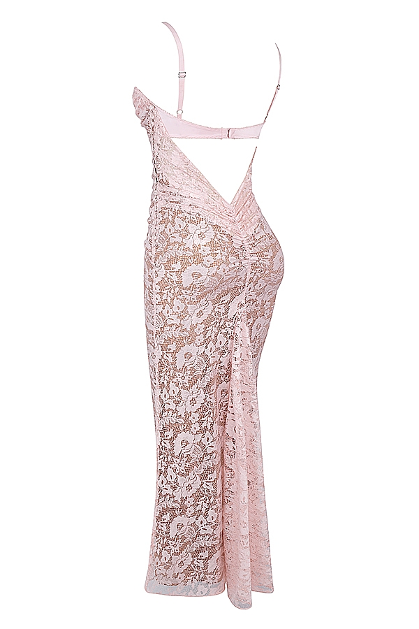 Azzurra-Rose Pink Lace Godet Gown