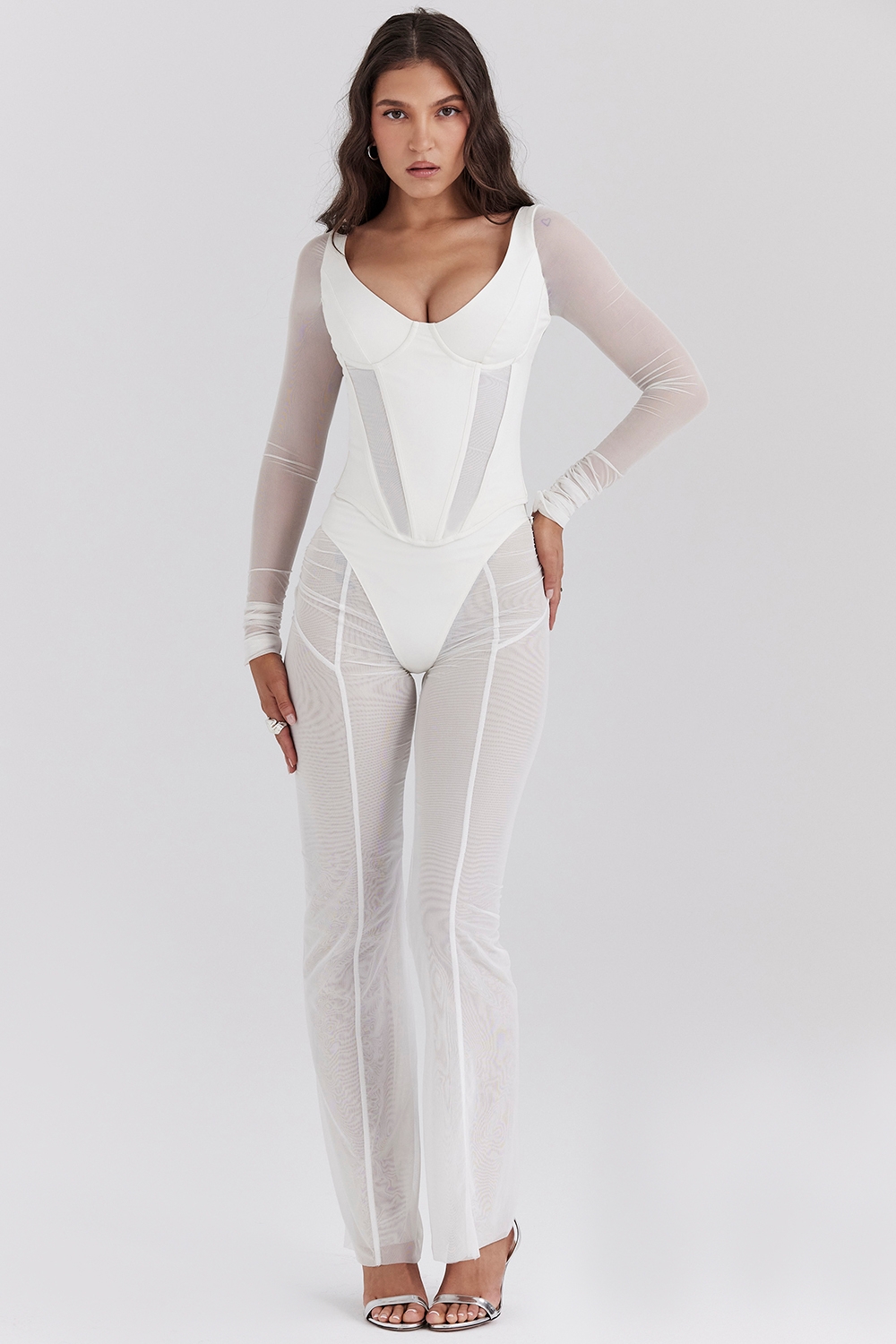 Avalon-White Mesh High Waist Trousers