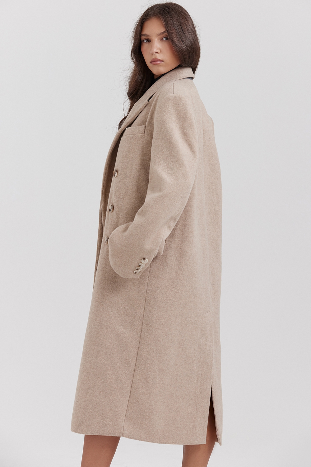 Carter-Oatmeal Double Breasted Coat