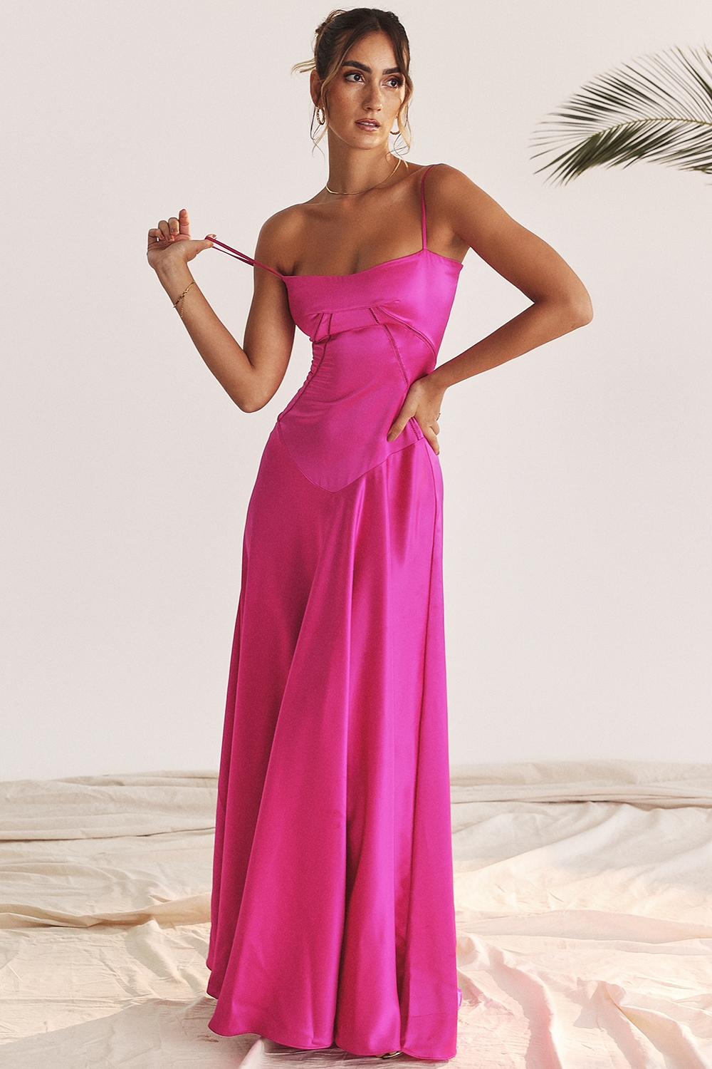 Anabella-Fuchsia Lace Up Maxi Dress
