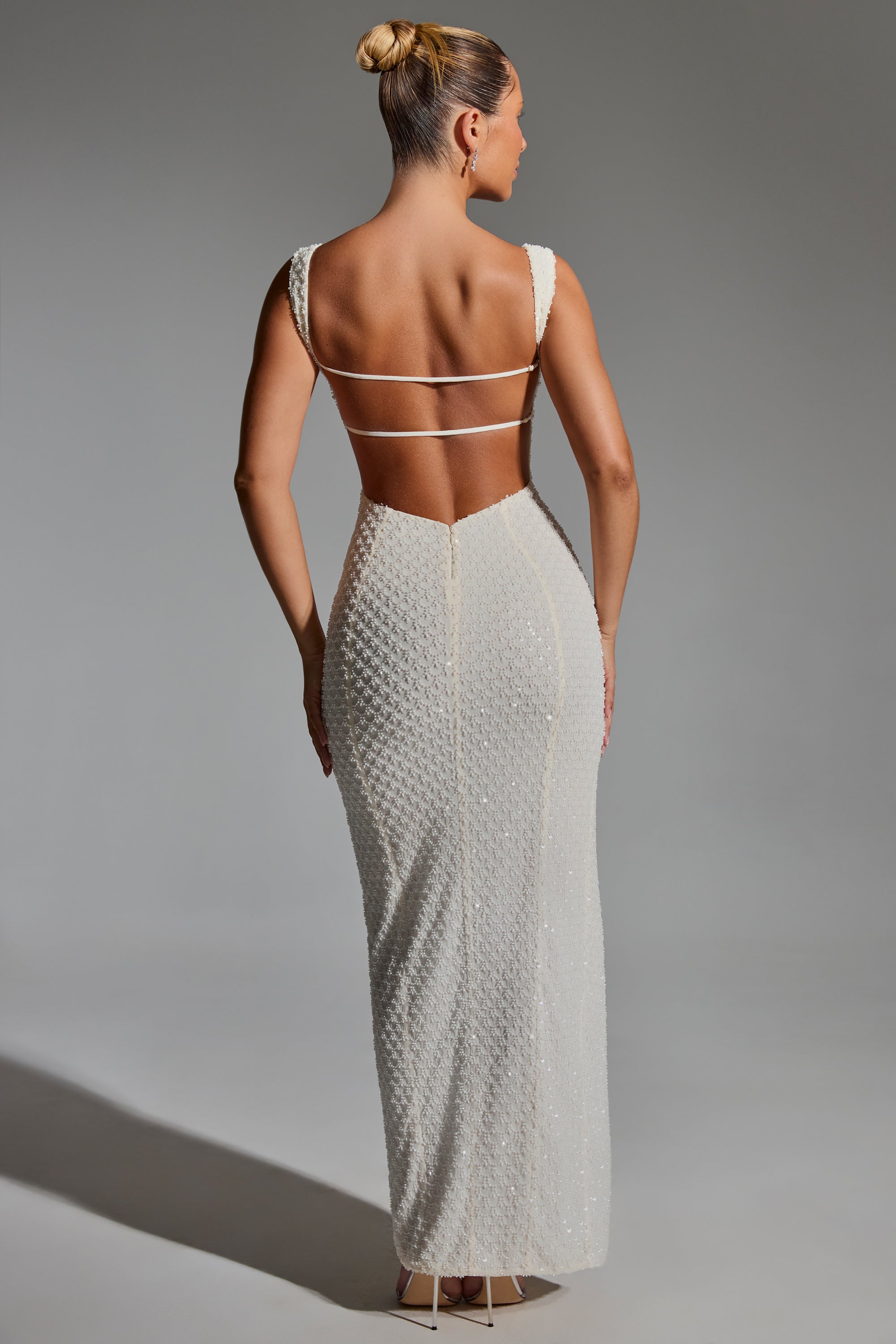 Cordelia-Embellished Open-Back Maxi Dress in White