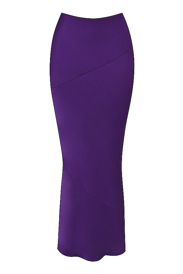 Colette-Grape Satin Low Waist Midi Skirt