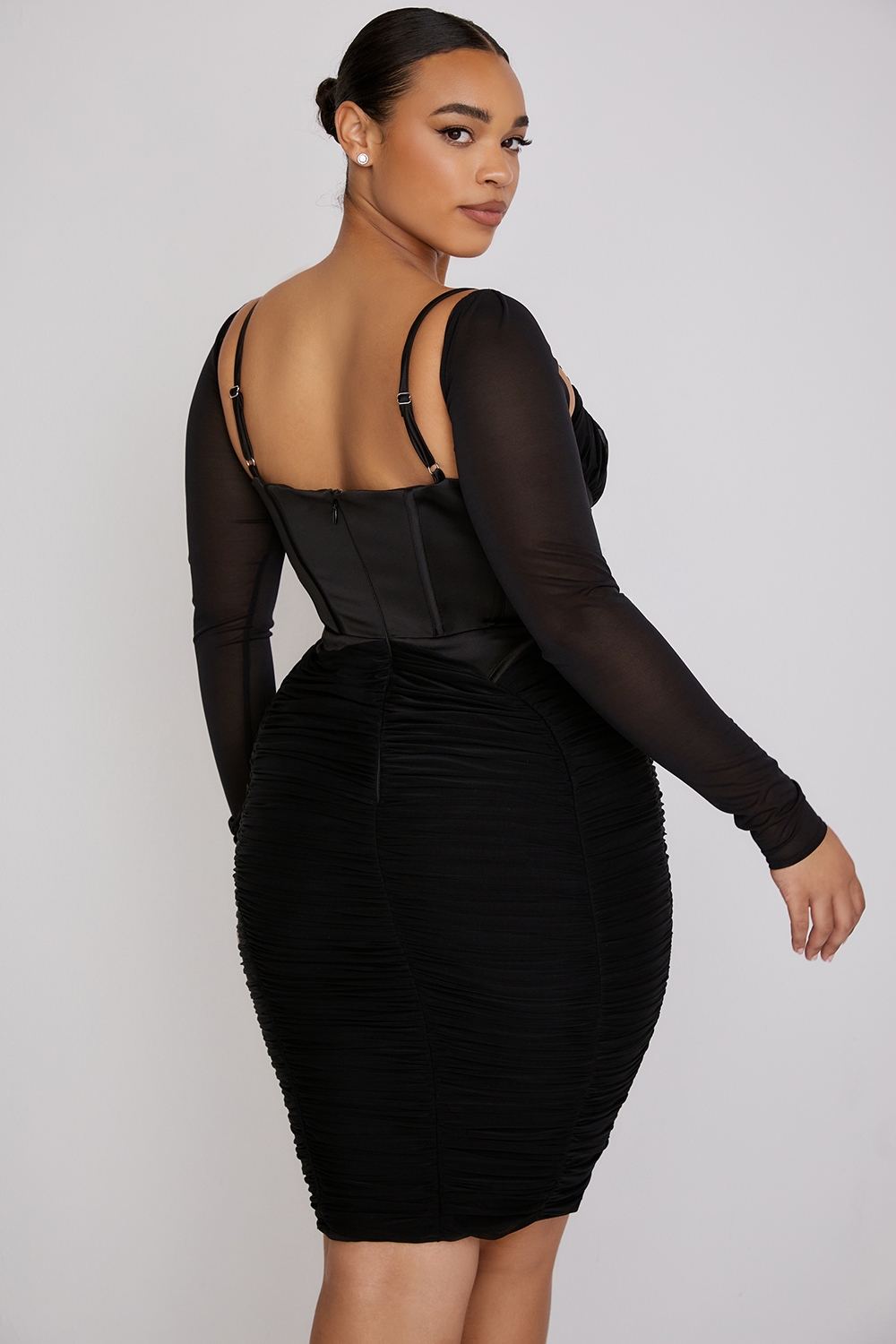 Freyja-Black Gathered Corset Dress