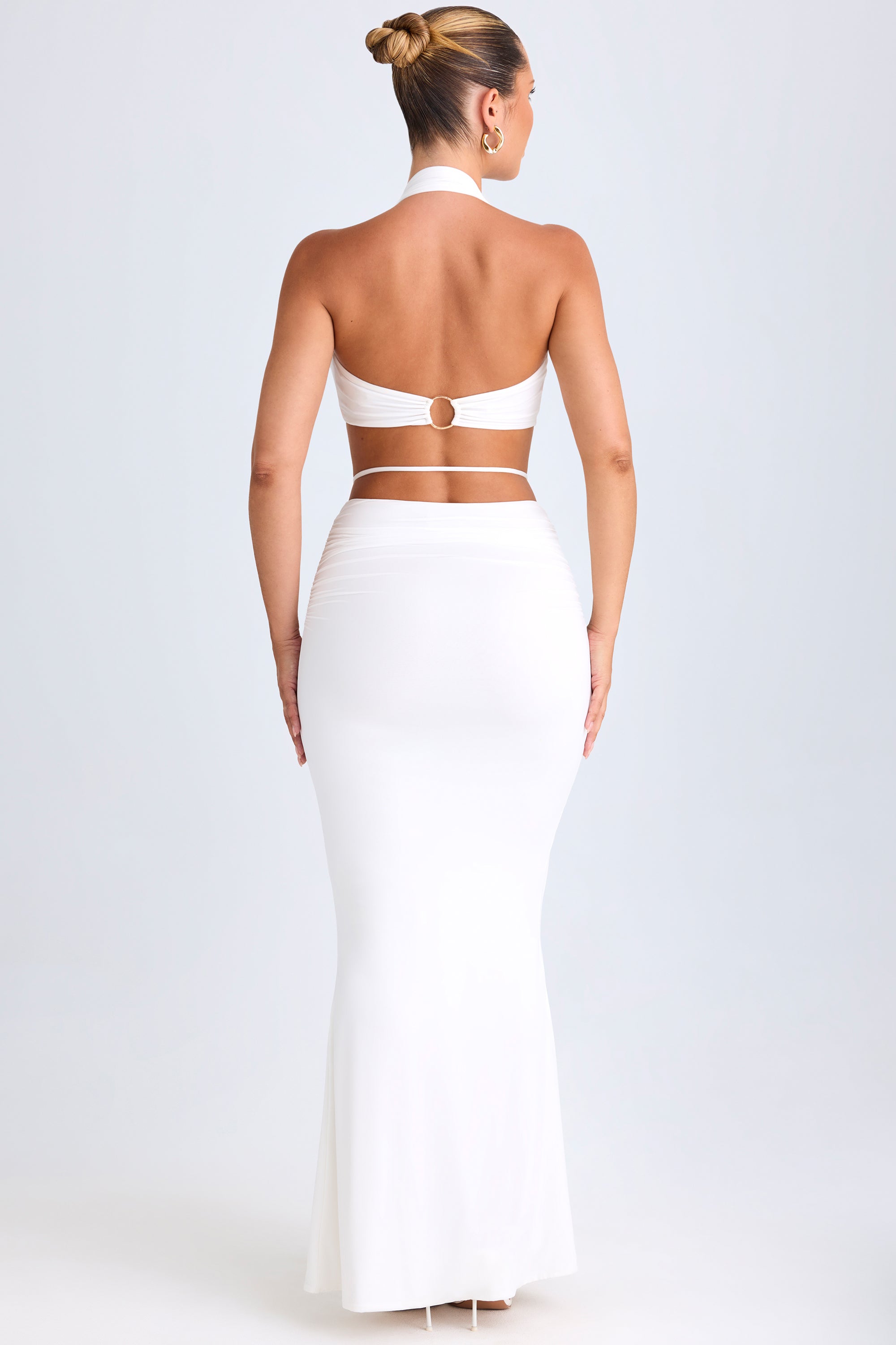 Zweena-Hardware-Detail Mid-Rise Maxi Skirt in White