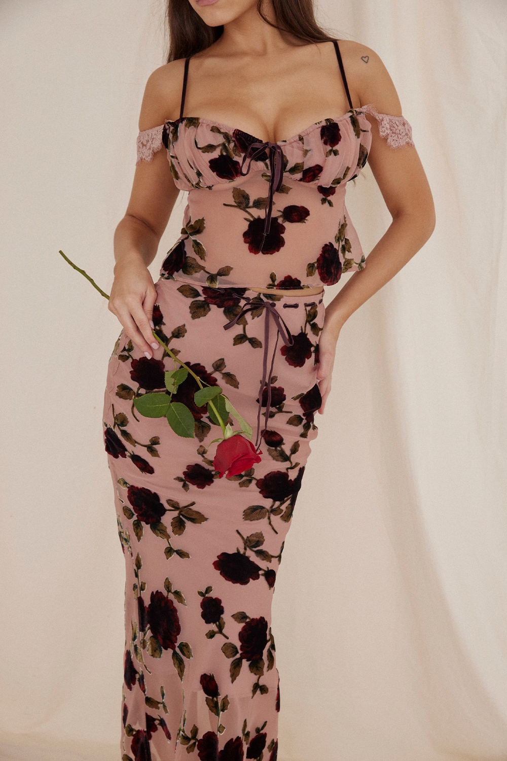 Imaan-Dusty Pink Devore Maxi Skirt