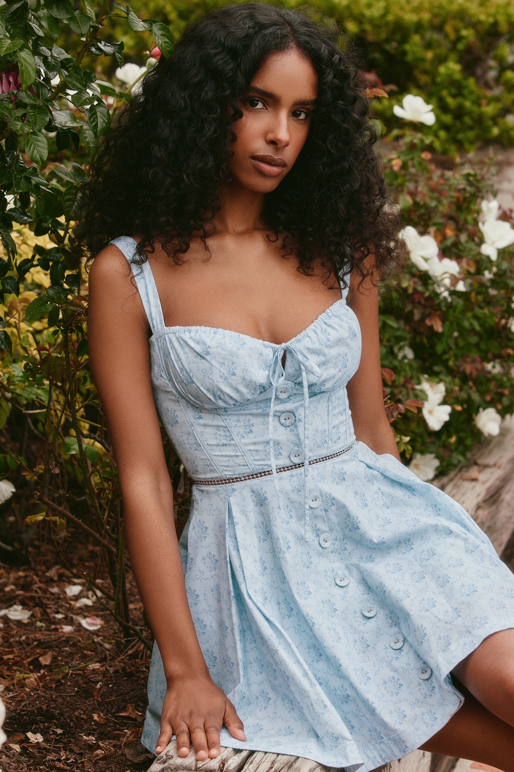 Calia-Blue Floral Print Stretch Cotton Mini Dress