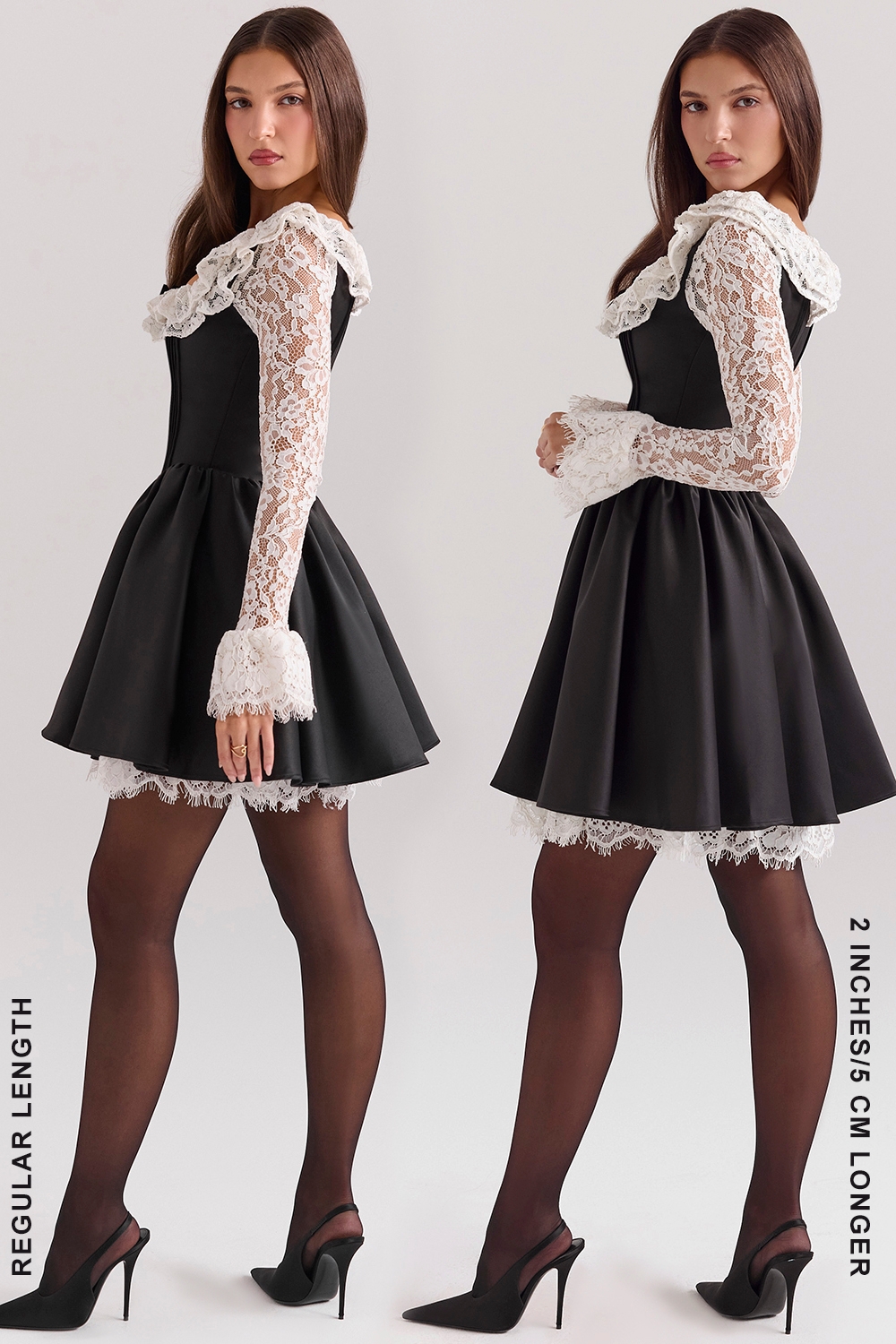 Cleora-Black Lace Ruffle Mini Dress - SALE