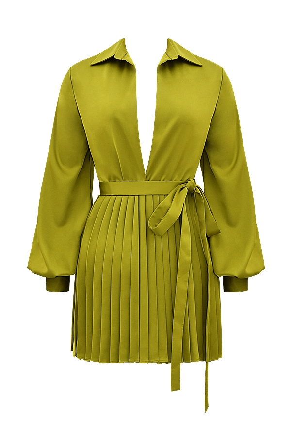 Allegra-Chartreuse Pleated Shirt Dress