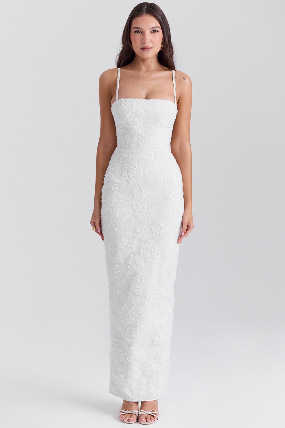 Eva-White Floral Lace Maxi Dress