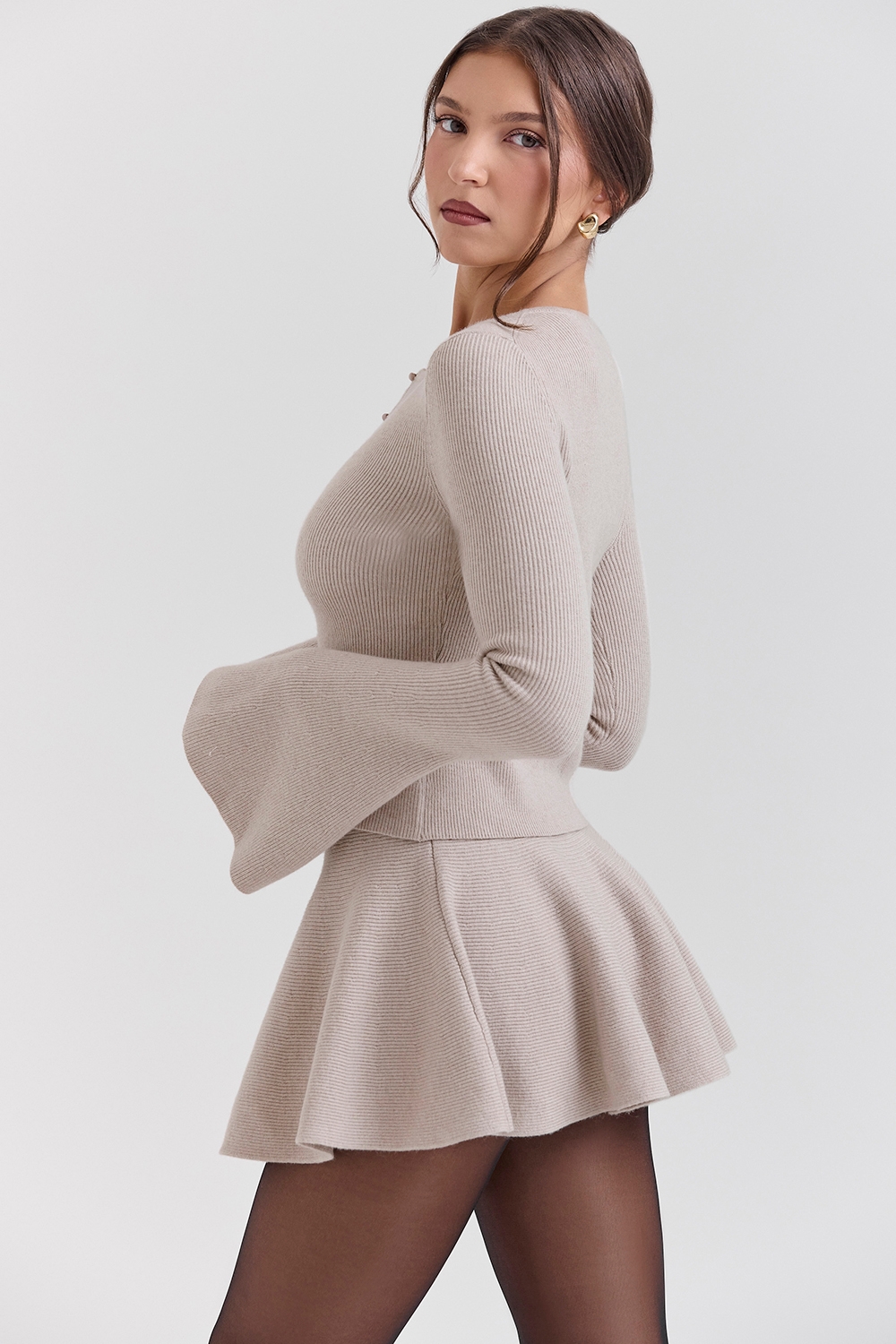 Aster-Biscuit Wool Cashmere Long Sleeve Cardigan