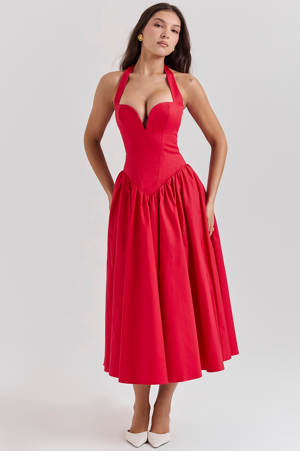 Coquette-Scarlet Halter Midi Dress