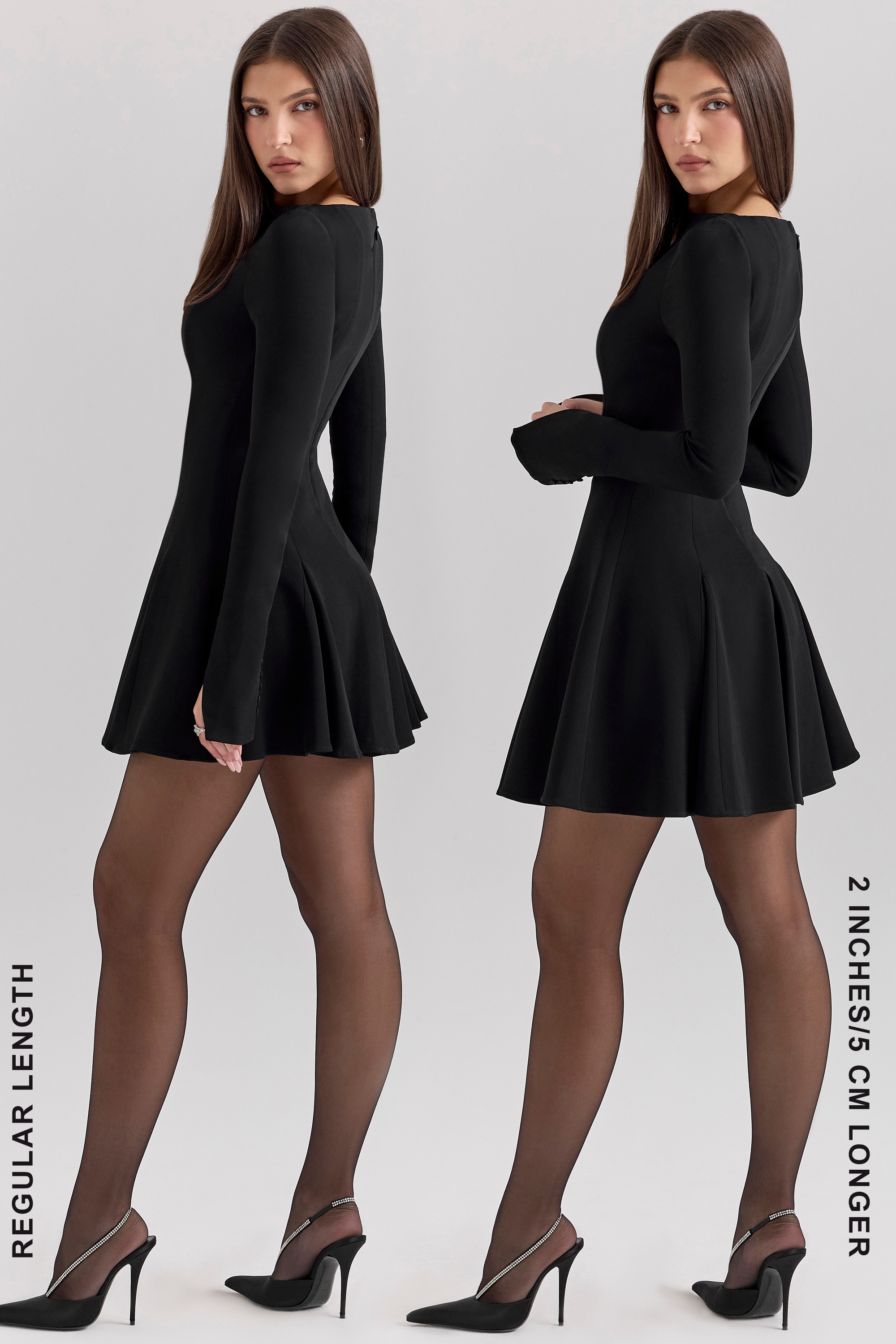 Francesca-Black Stretch Crepe Godet Mini Dress