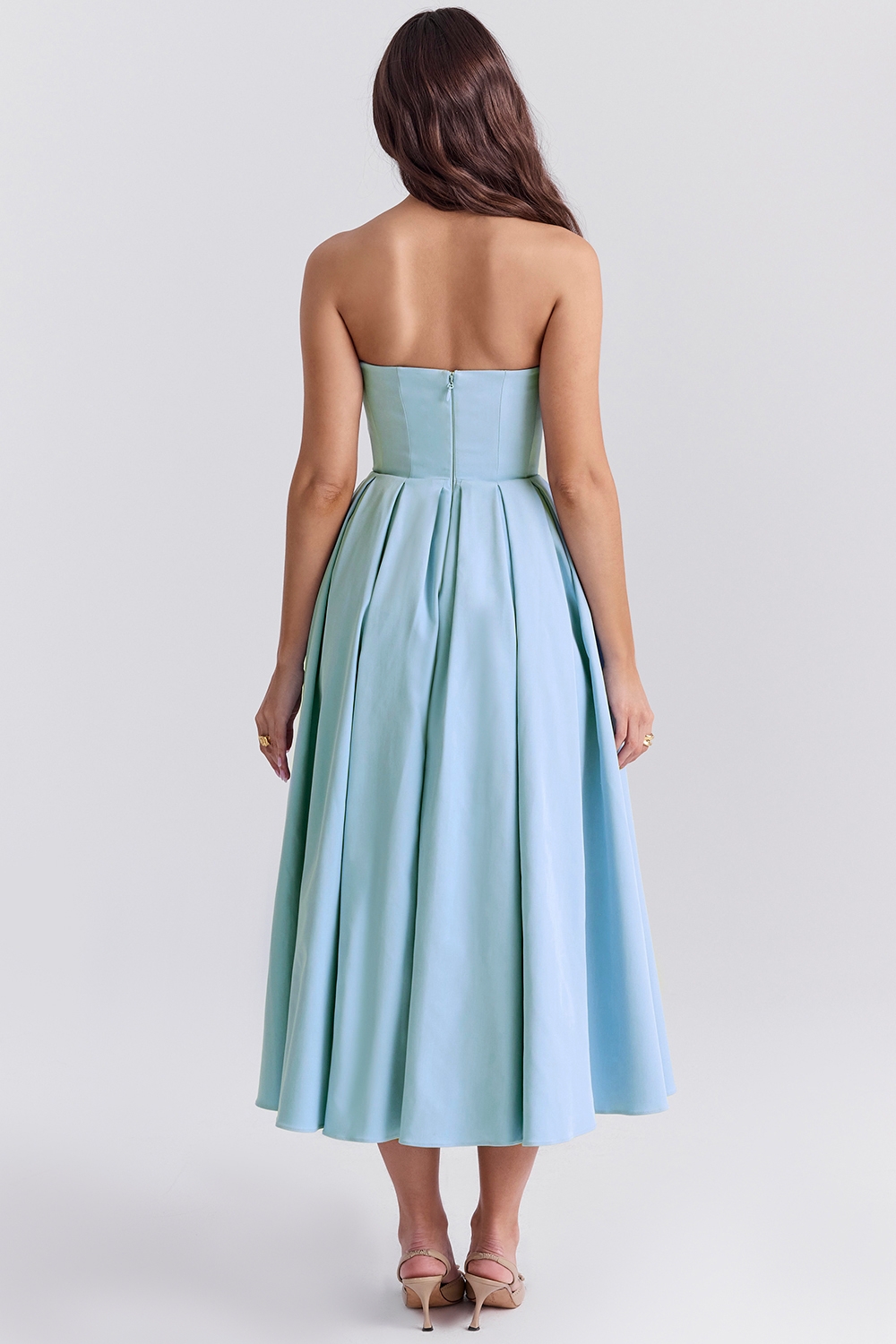 Audrey-Tuscan Blue Strapless Midi Sundress