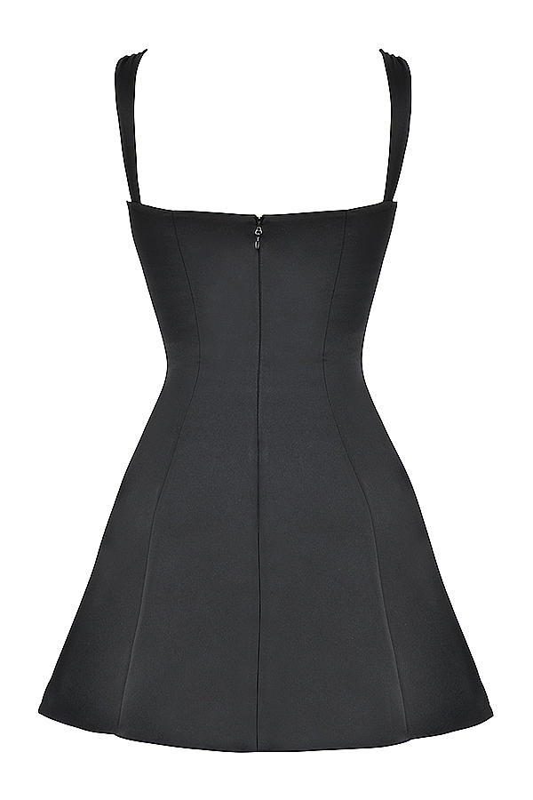 Adriana-Black Satin And Lace Mini Dress