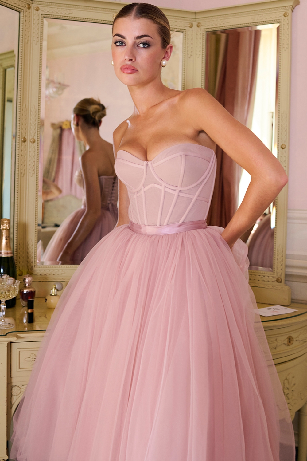 Darling-French Rose Tulle Midi Dress - SALE