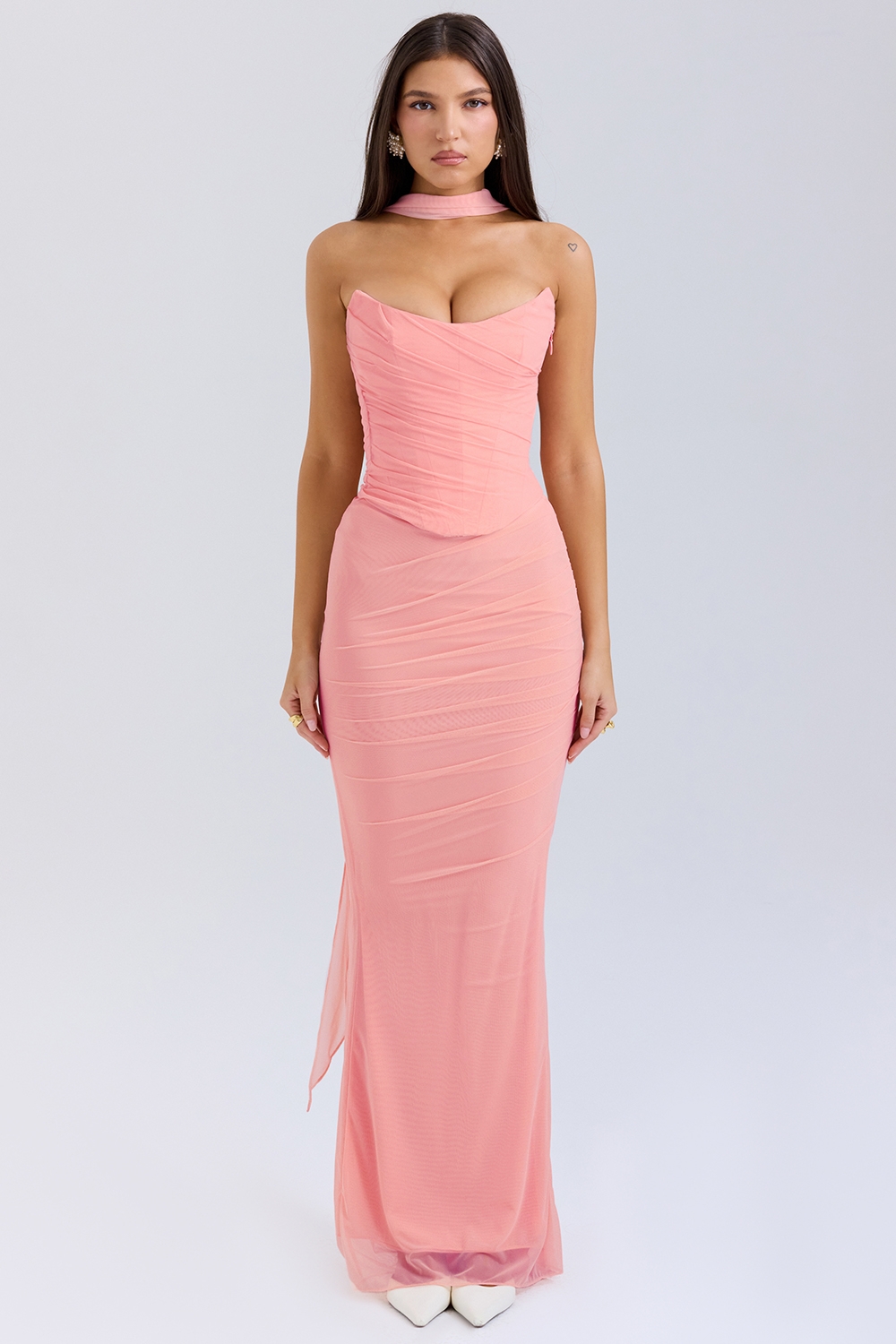 Cassidy-Peach Fluted Hem Maxi Skirt