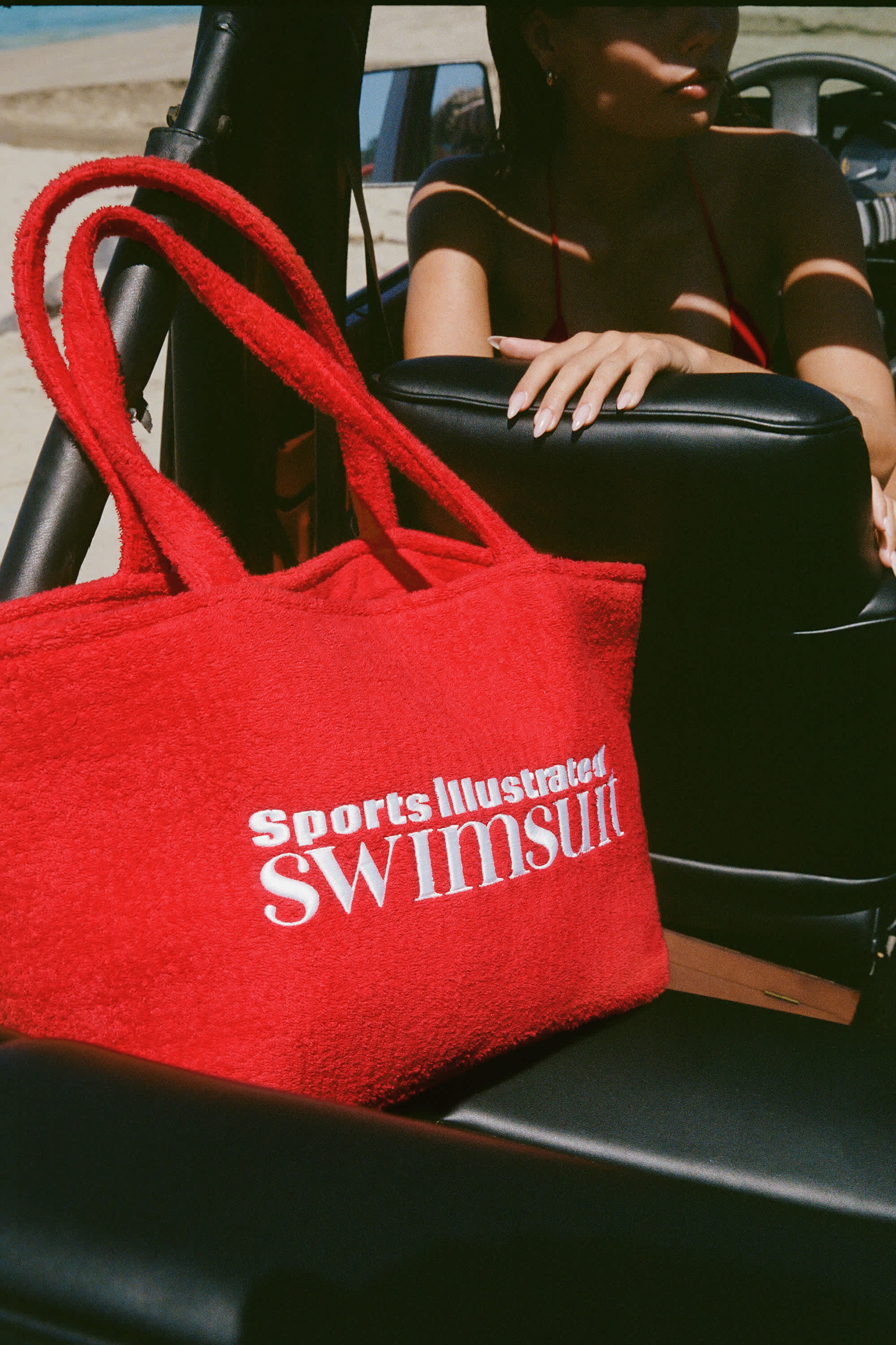 Velika-Towelling Tote Bag in Fiery Red