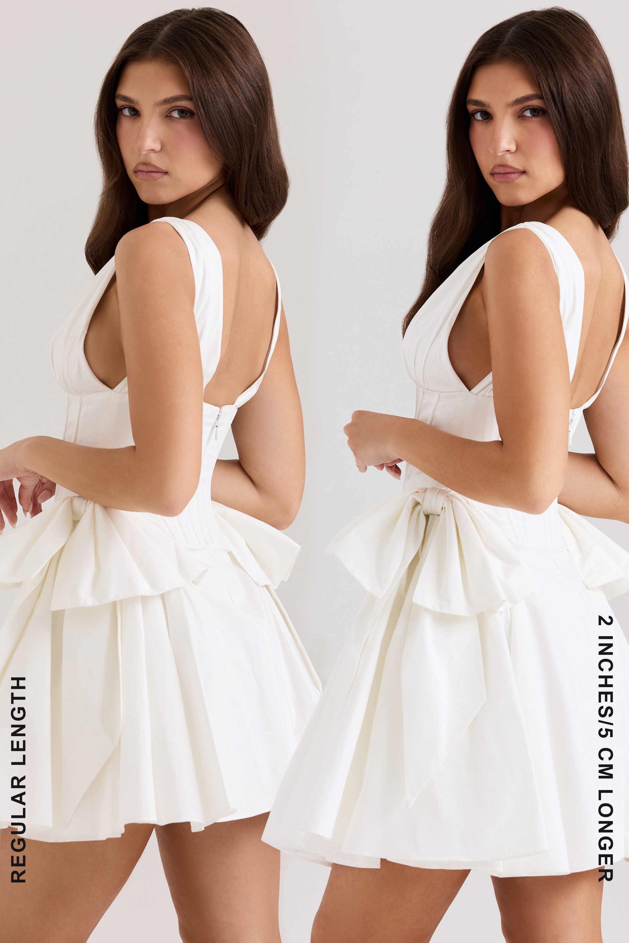 Amalia-White Stretch Cotton Bow Mini Dress