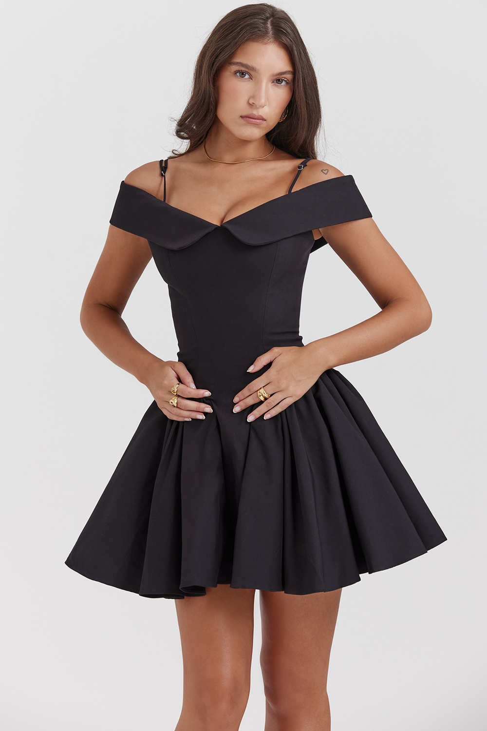 Elida-Black Off Shoulder Mini Dress