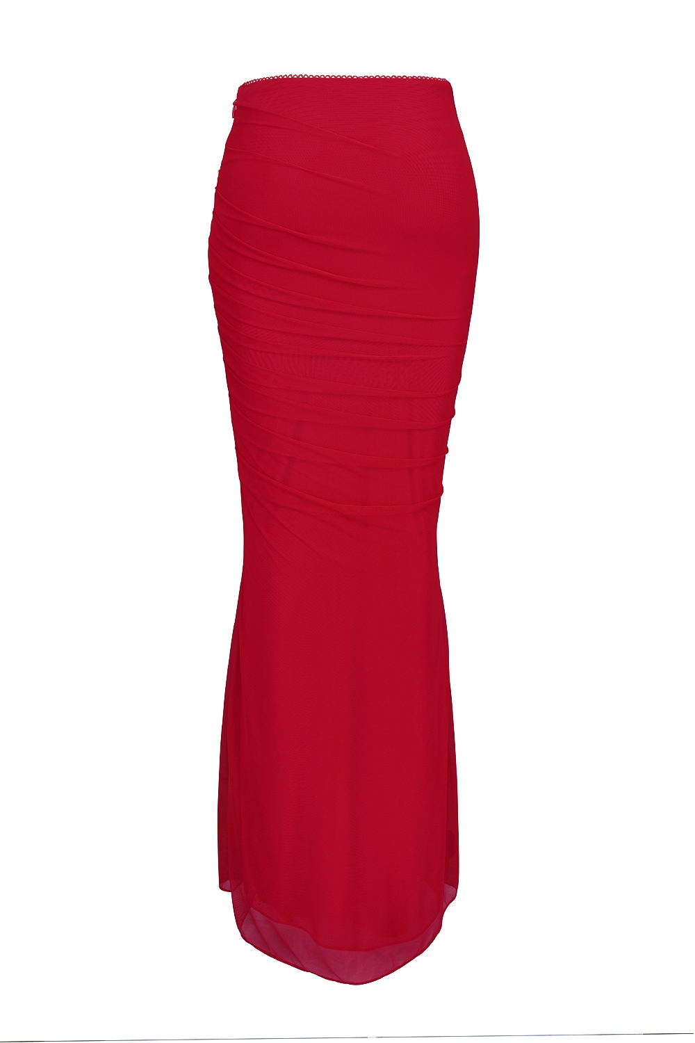 Cassidy-Holly Red Mesh Maxi Skirt with Fluted Hem