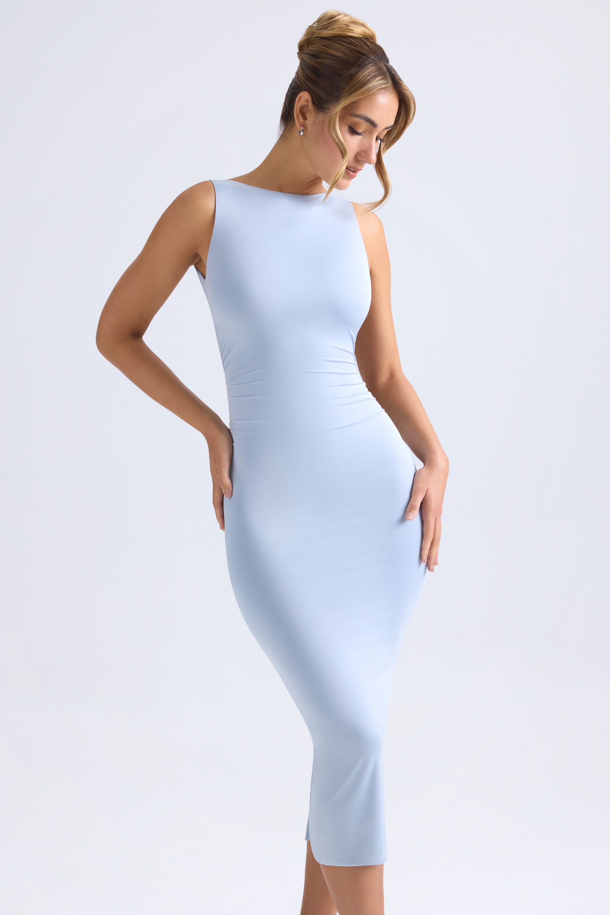 Grainne-Ruched Open-Back Midaxi Dress in Light Blue
