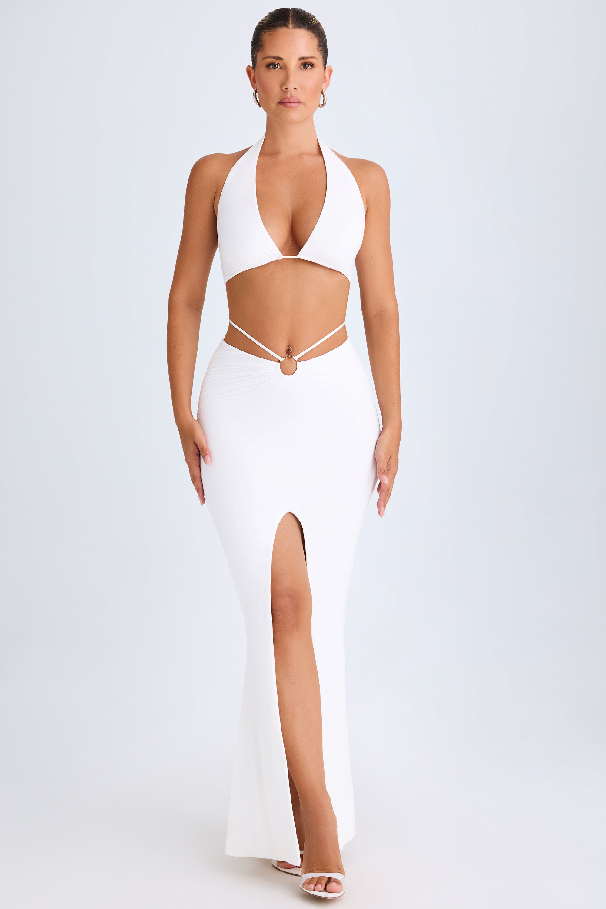 Zweena-Hardware-Detail Mid-Rise Maxi Skirt in White