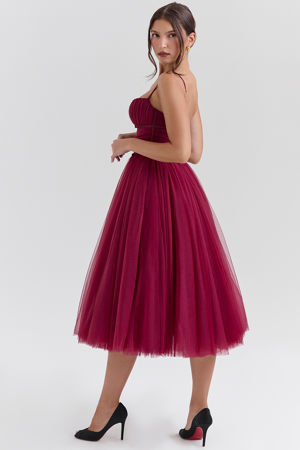 Countess-Cabernet Tulle Midi Dress - SALE