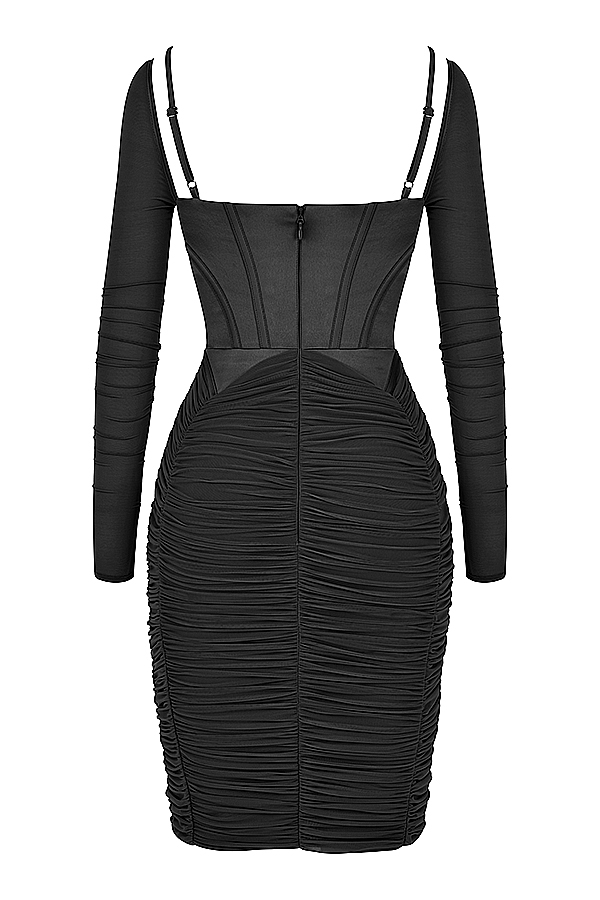 Freyja-Black Gathered Corset Dress