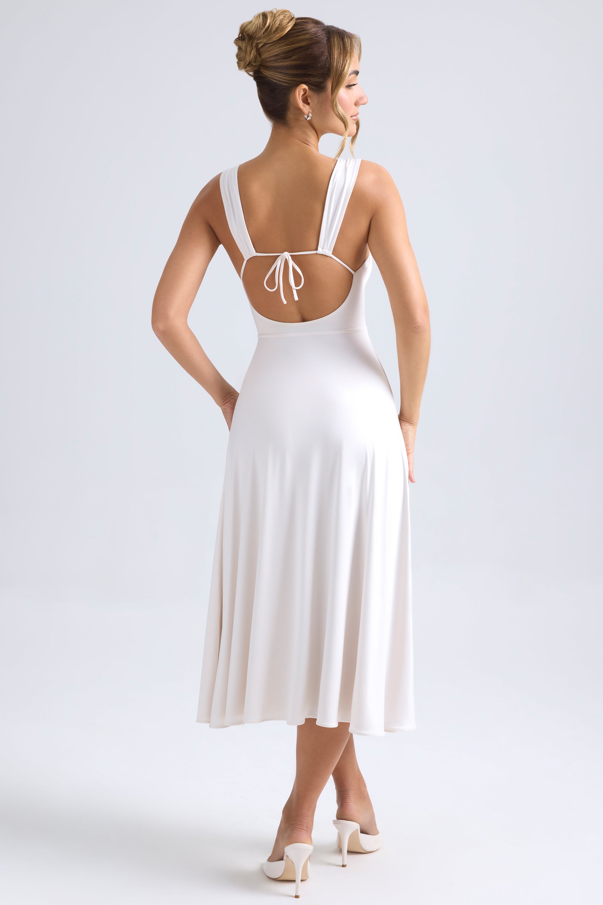 Thandie-Sweetheart-Neck Ruched Midaxi Dress in Ivory