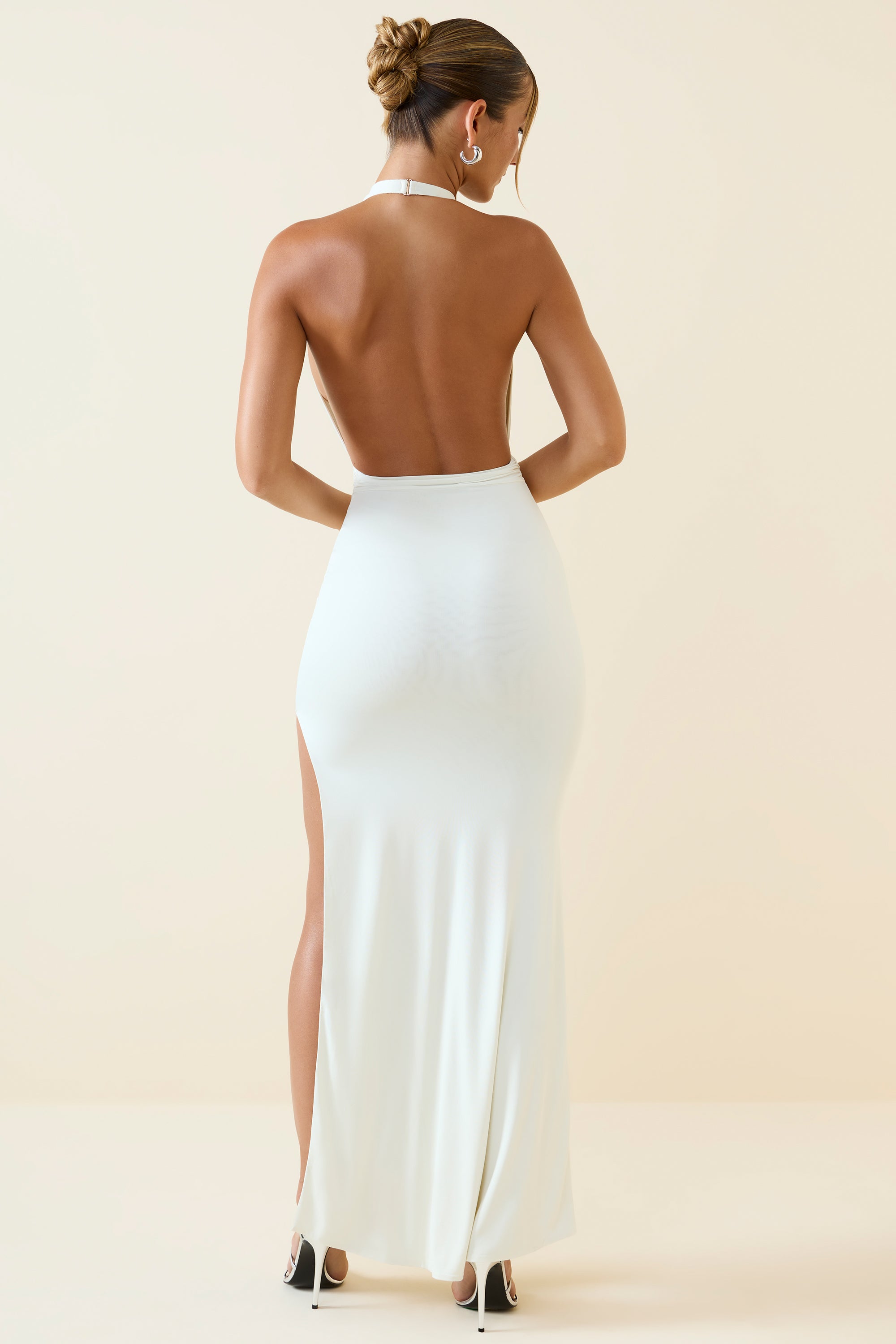 Xenia-Halterneck Cut-Out Maxi Dress in Vanilla