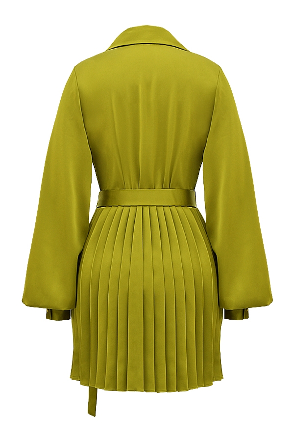 Allegra-Chartreuse Pleated Shirt Dress
