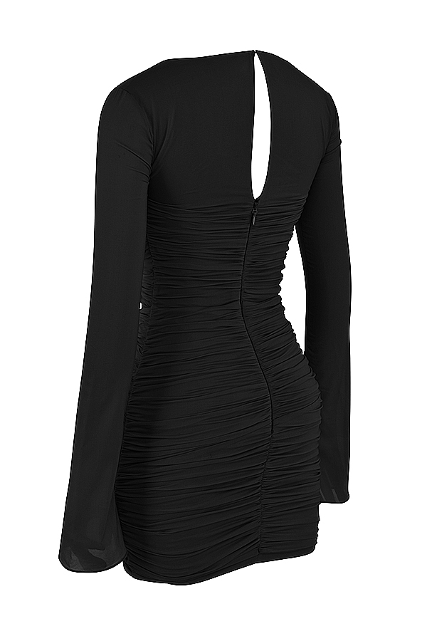 Camille-Black Real Silk Cutout Mini Dress