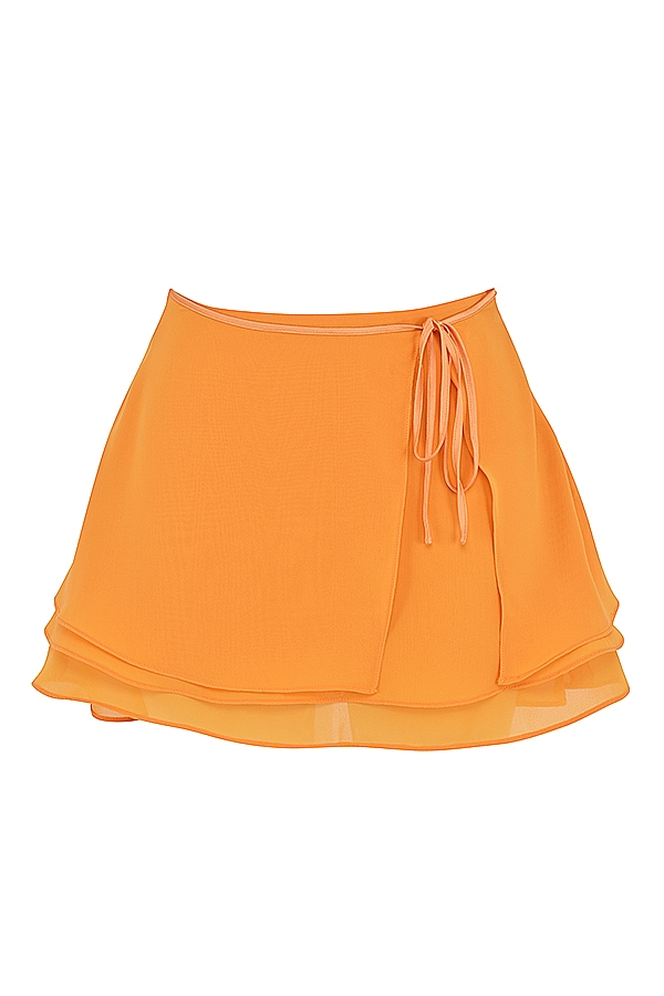 Clarice-Tangerine Floaty Layered Mini Skirt