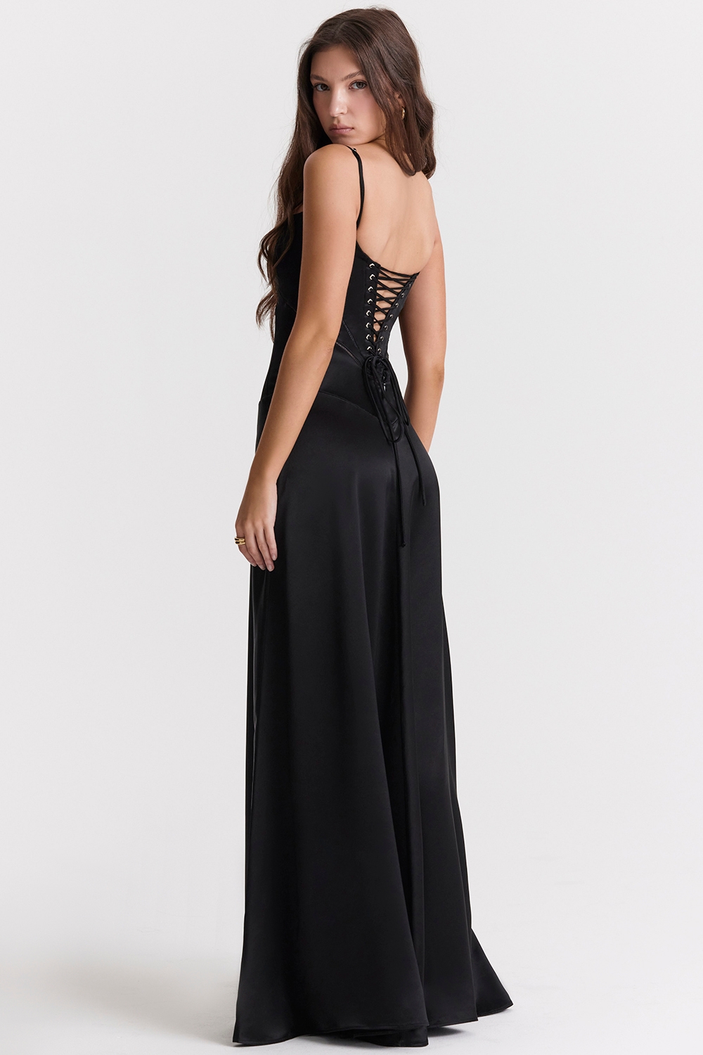 Anabella-Black Lace Up Maxi Dress